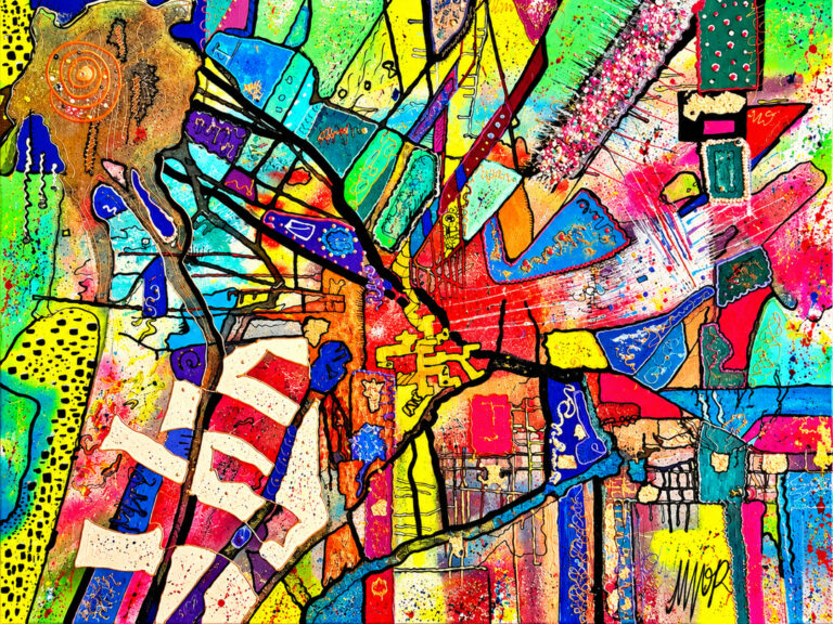 Peinture abstraite de Marie-Odile Houver, formes colorées et matière.